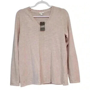 NWT J Jill Blouse Small Pink Cotton Linen Lightweight Coastal Knit Long Sleeve